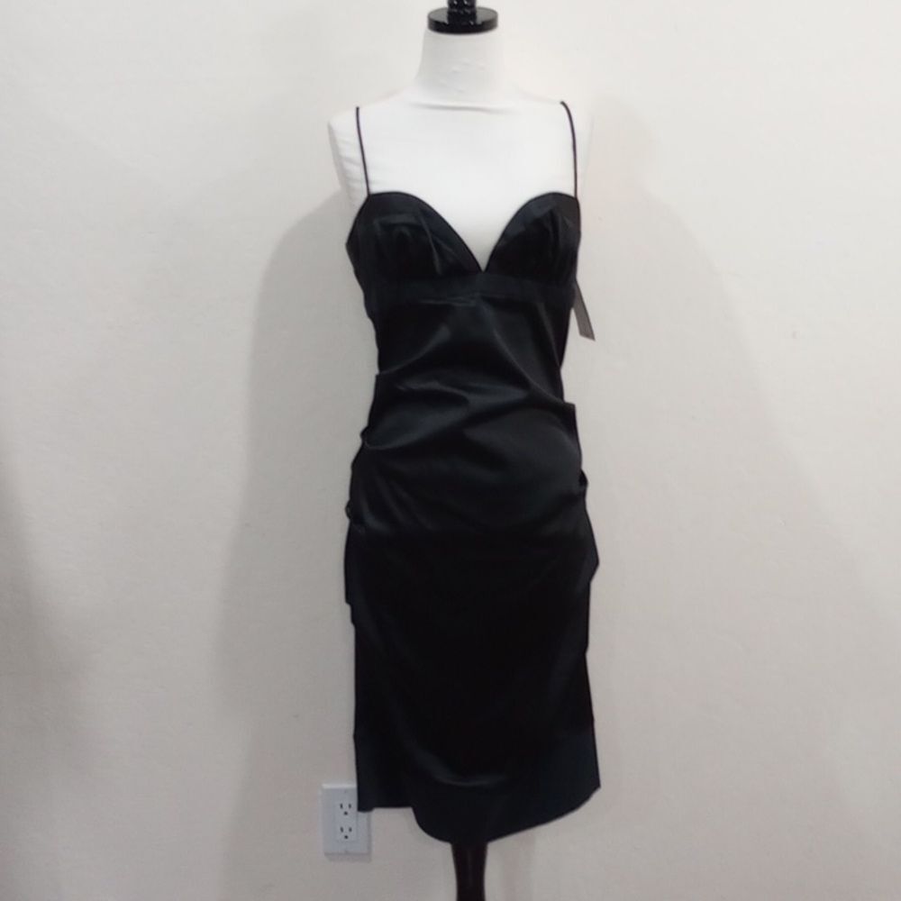 Nicole Miller Satin Spandex Black Cocktail Dress - 10, New! Vintage!